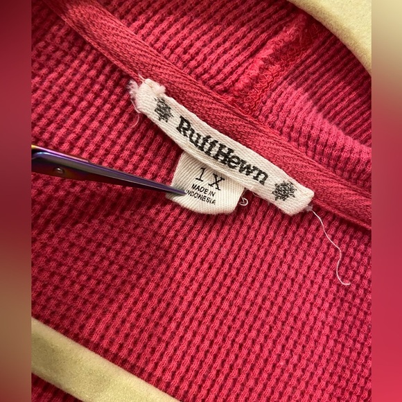 Ruff Hewn Size 1X Red Waffle Knit Quarter Zip Long Sleeve Hooded Sweatshirt - Picture 9 of 9